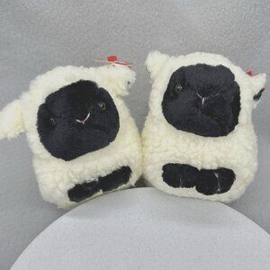 Pair of Lamb Plush Woolly Twins Sheep 1995 8" Stuffed Toy Vtg TY Off White Black